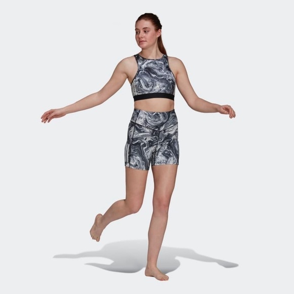 Adidas HYPERGLAM AEROREADY TRAINING LIGHT-SUPPORT MARBLE-PRINT WORKOUT BRA - Picture 2 of 6